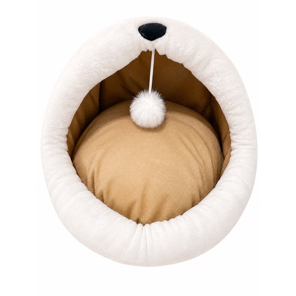 New Pink Kawaii Cat Cave Bed Bear Ears Pom Pom Plush Coquette Small Pet House